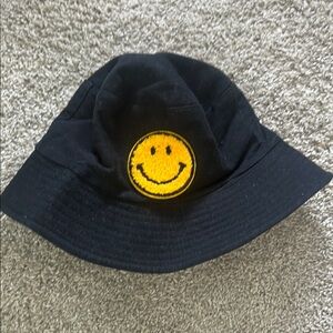 Black Bucket Hat with Yellow Smiley Face